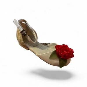 Joyfolie Girls Beige Sandal with Red Flower Accent Hailey Flat